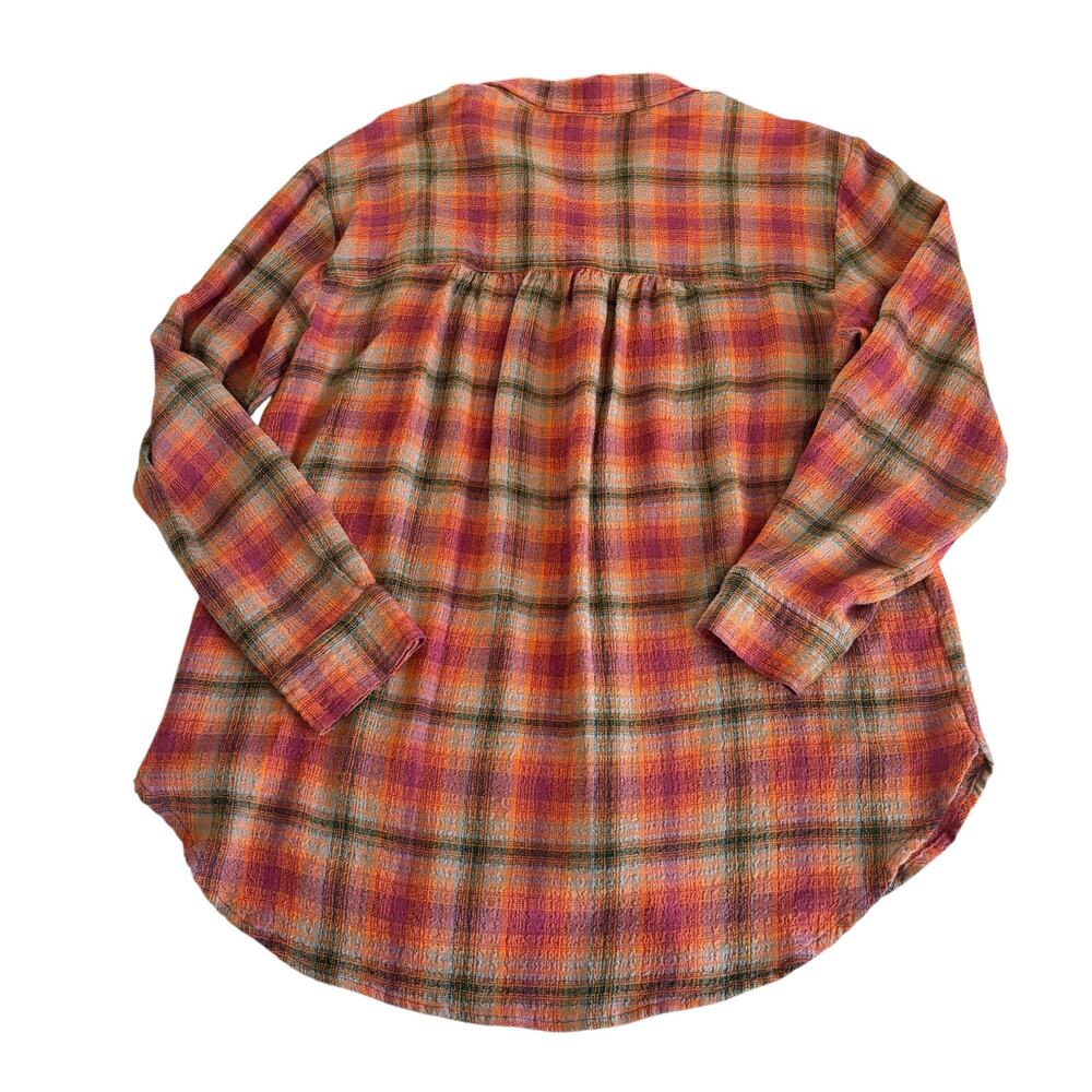 Anthropologie Pilcro Fall Plaid Button Down Blouse Women’s Medium Brown Orange - Picture 3 of 8